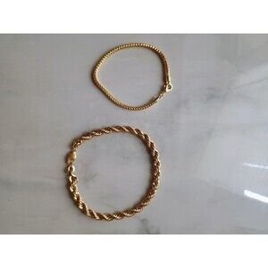 Set Of 2 Vintage Gold Tone Bracelets Include Rope And Snake Chain Style